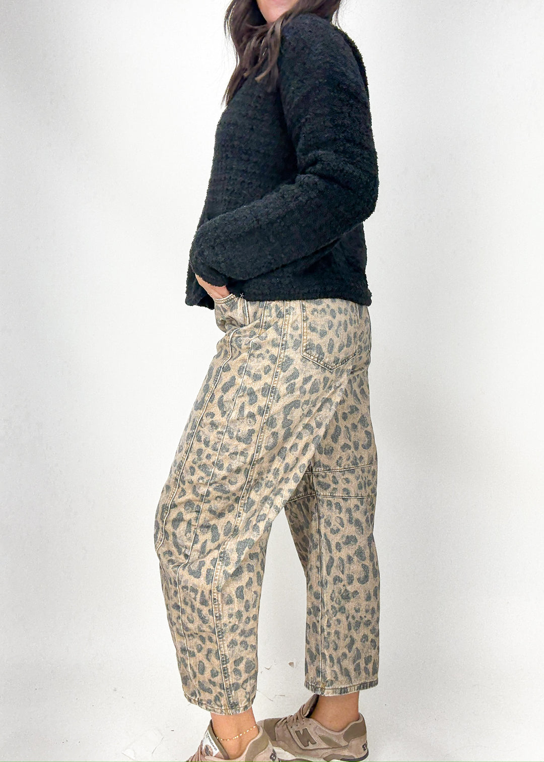 Free People Good Luck Printed Barrel Jeans - Brown Sugar Combo