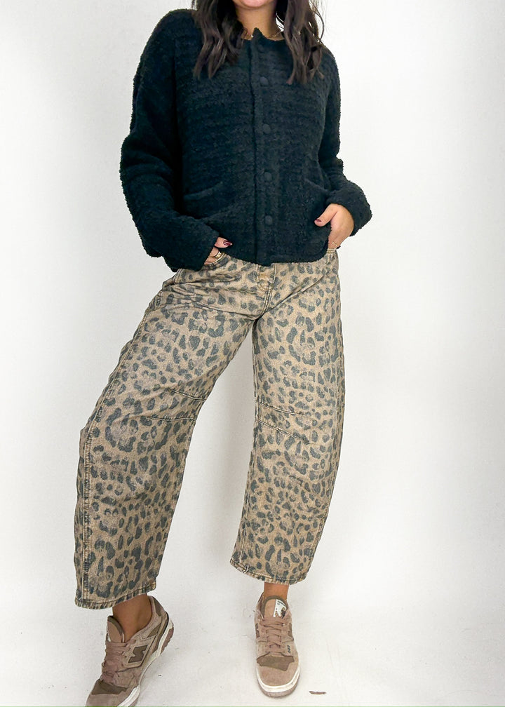 Free People Good Luck Printed Barrel Jeans - Brown Sugar Combo