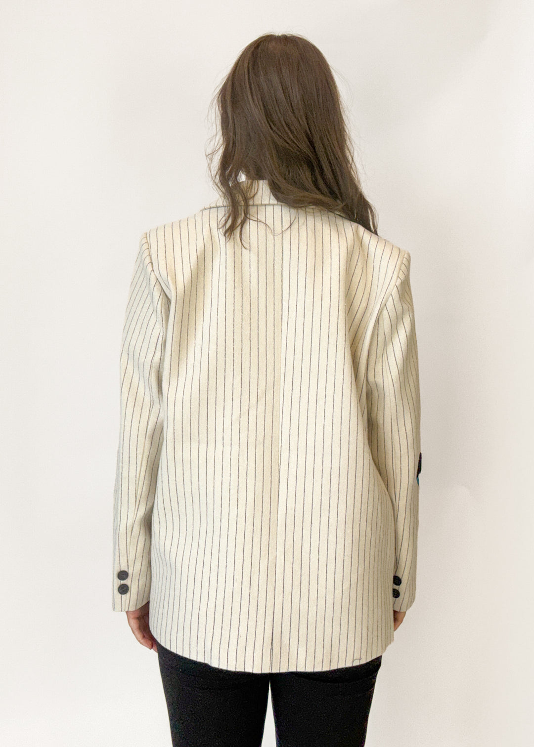 Tiffany Pinstripe Patch Blazer - White