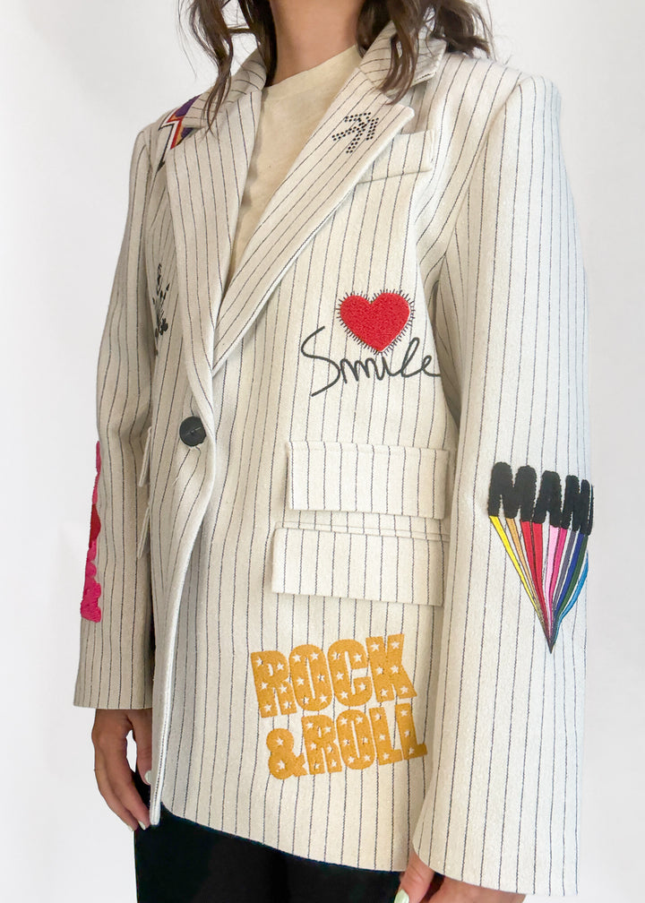 Tiffany Pinstripe Patch Blazer - White