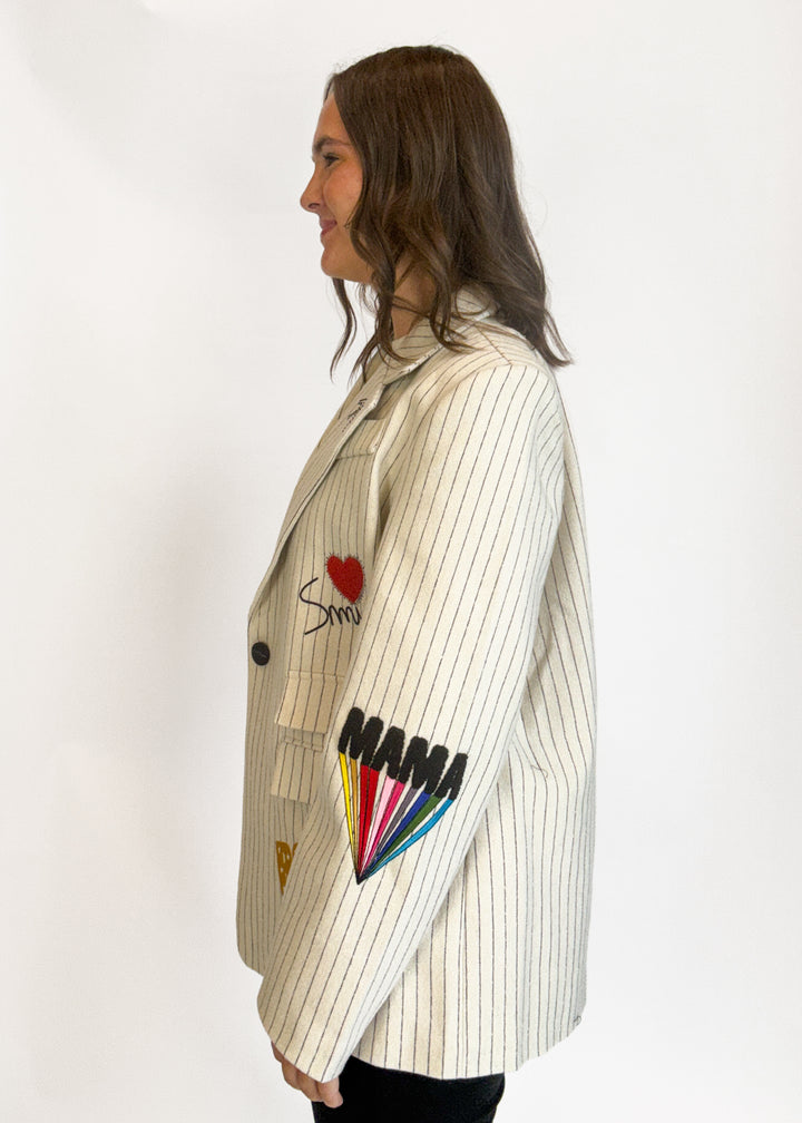 Tiffany Pinstripe Patch Blazer - White