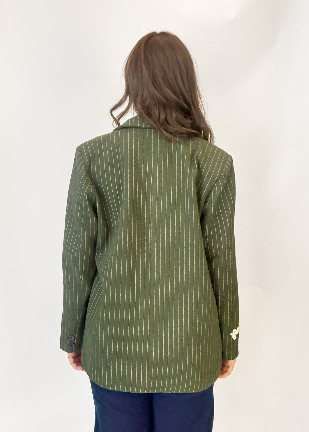 Jessica Pinstripe Patch Blazer - Olive