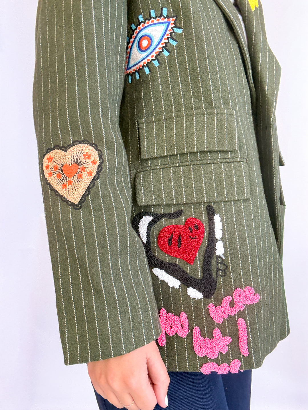 Jessica Pinstripe Patch Blazer - Olive