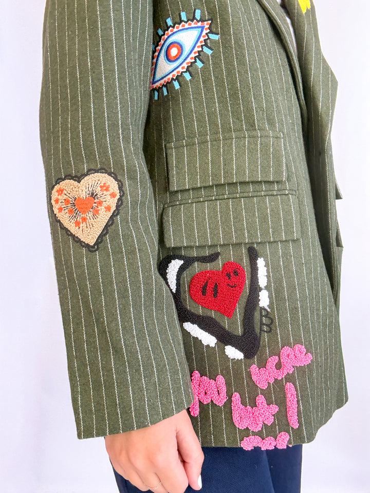 Jessica Pinstripe Patch Blazer - Olive