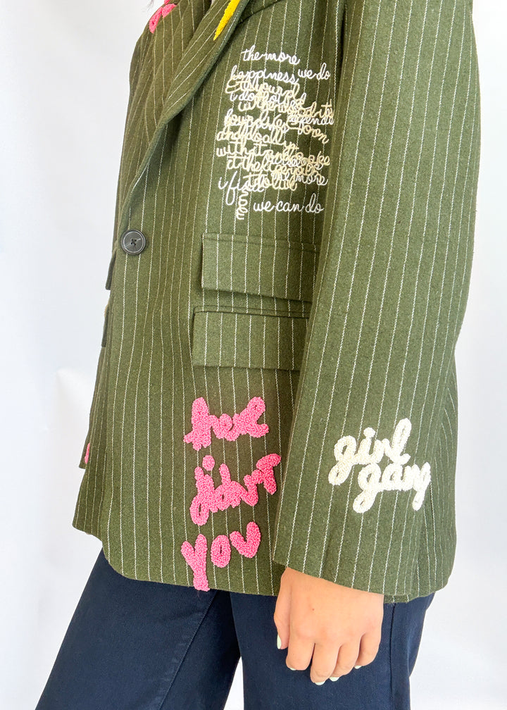 Jessica Pinstripe Patch Blazer - Olive