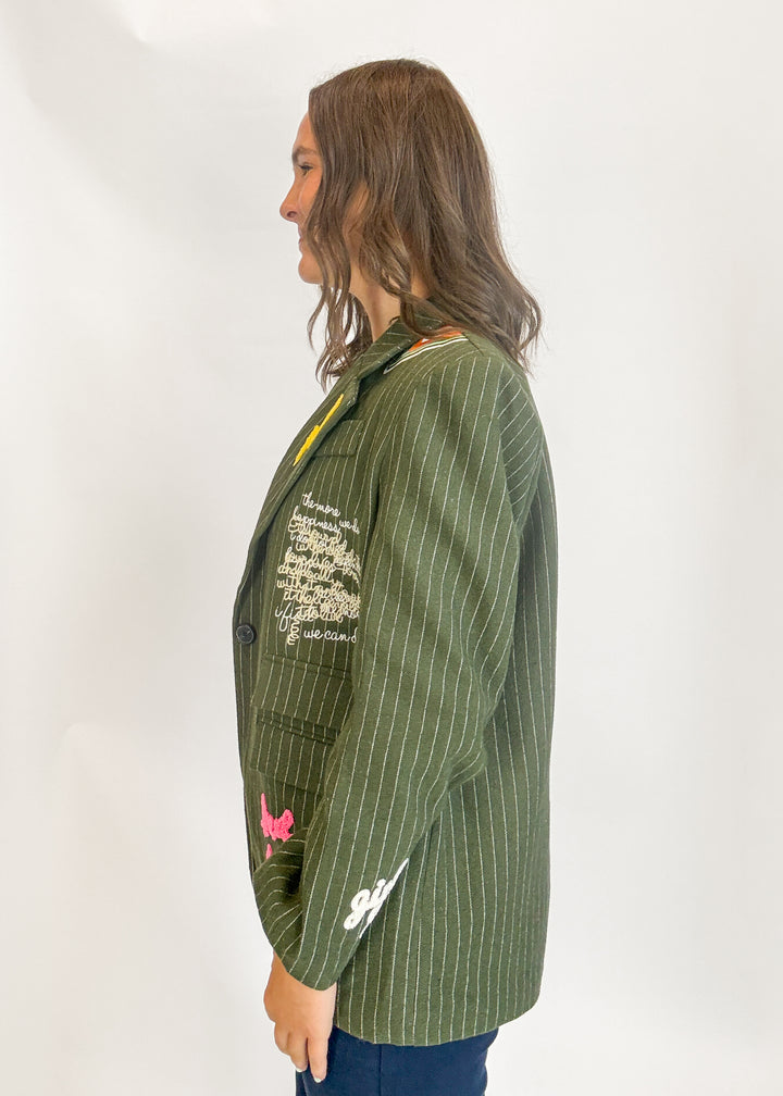 Jessica Pinstripe Patch Blazer - Olive