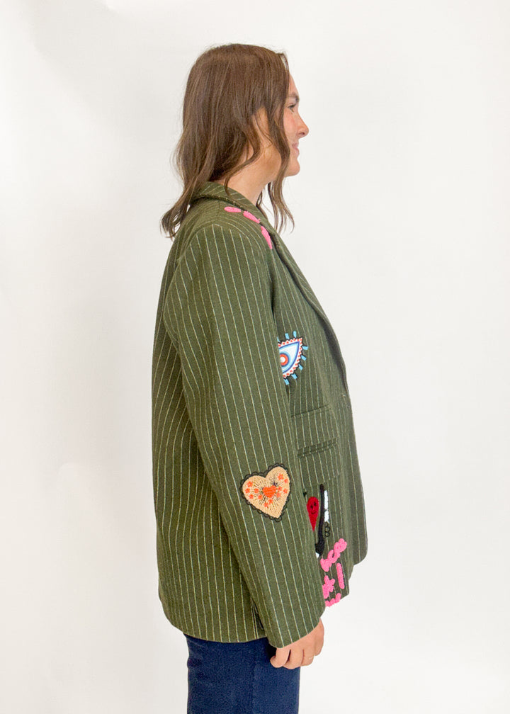 Jessica Pinstripe Patch Blazer - Olive