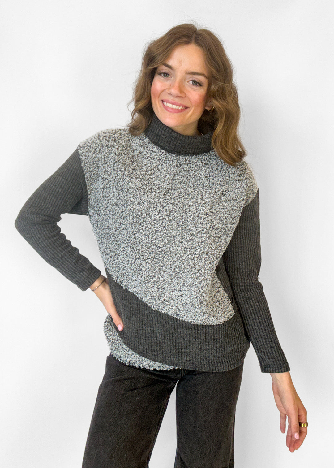 Maisy Mock Neck Sherpa Sweater