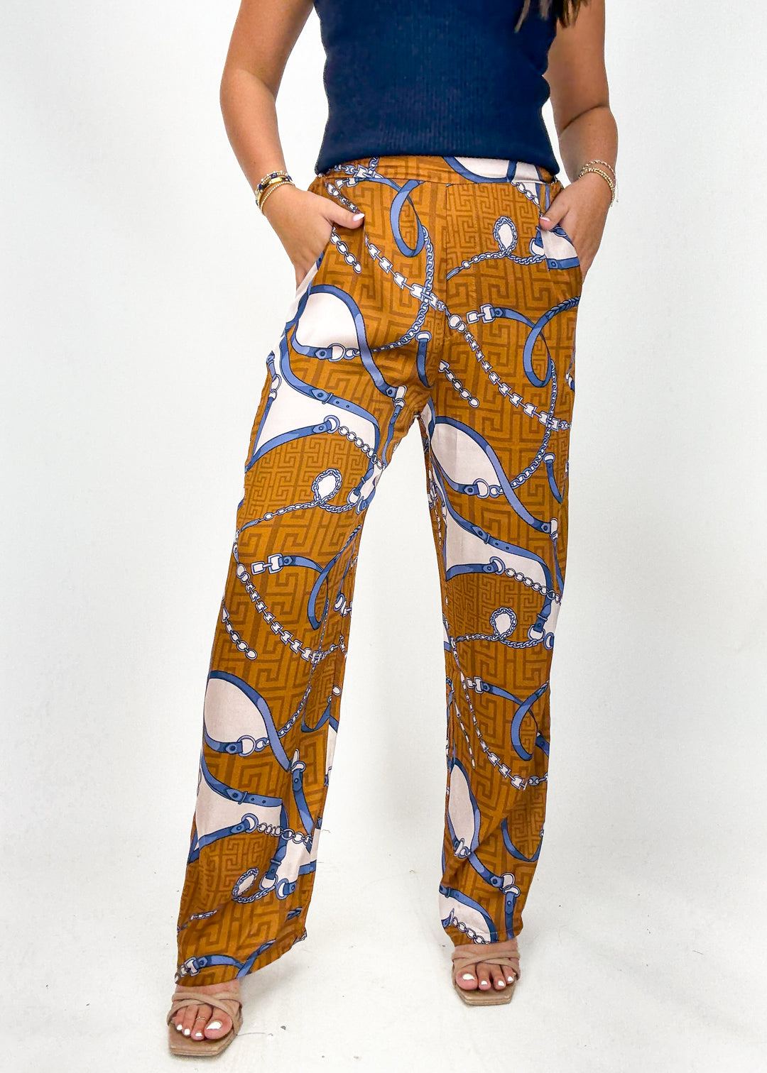 Person wearing a pair of patterned pants 