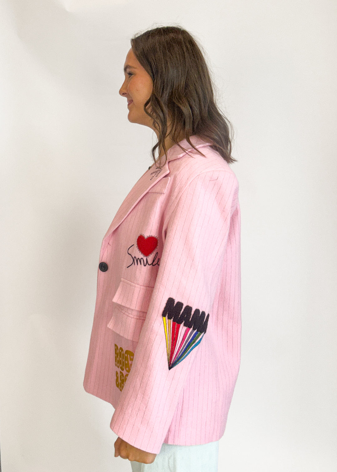 Jessica Pinstripe Patch Blazer - Pink