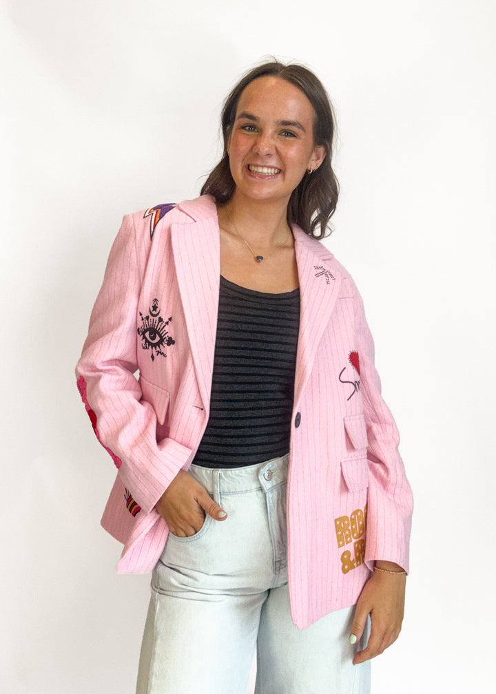 Jessica Pinstripe Patch Blazer - Pink