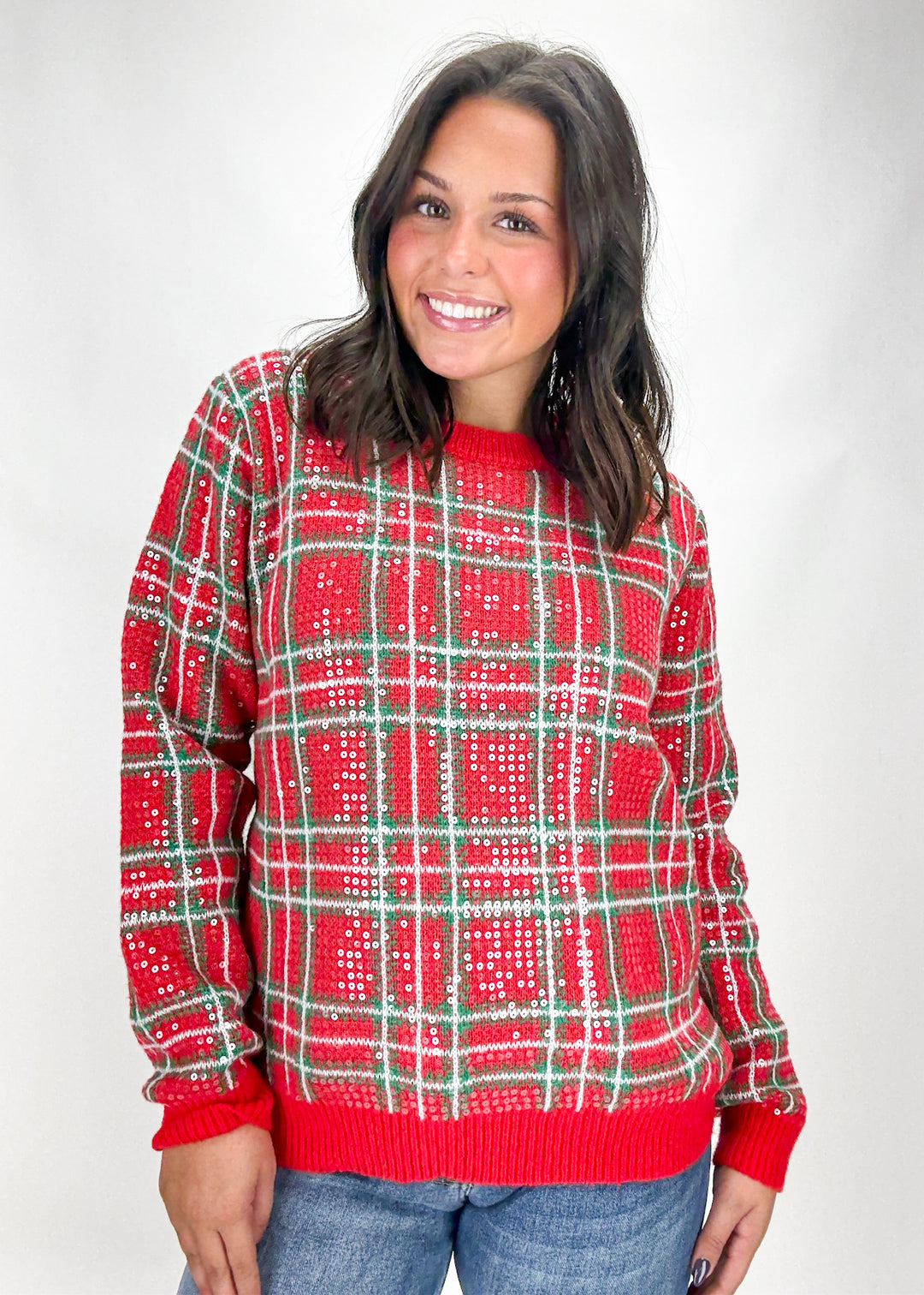Noel Plaid Sequin Sweater