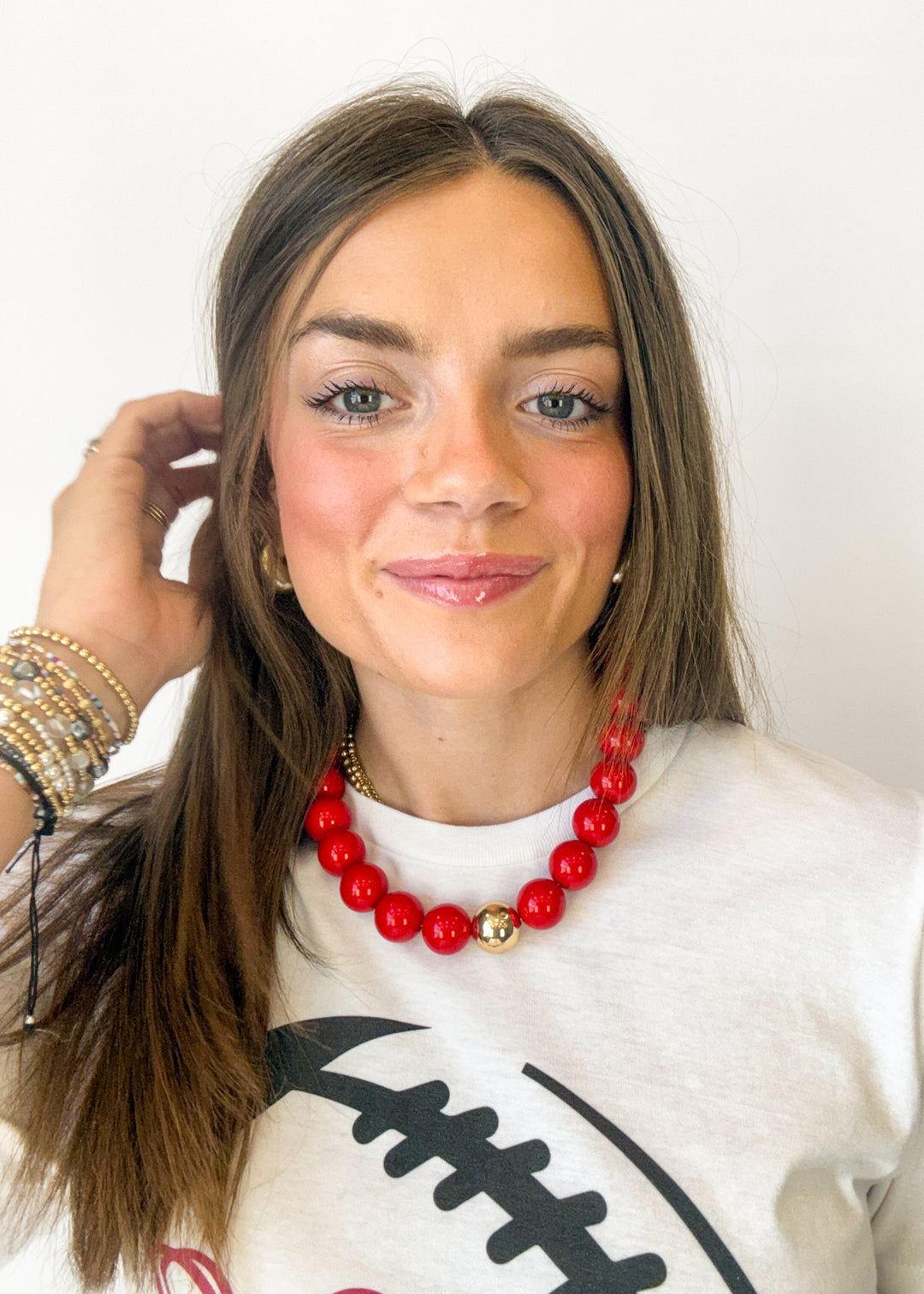 Game Day Beaded Necklace - Red