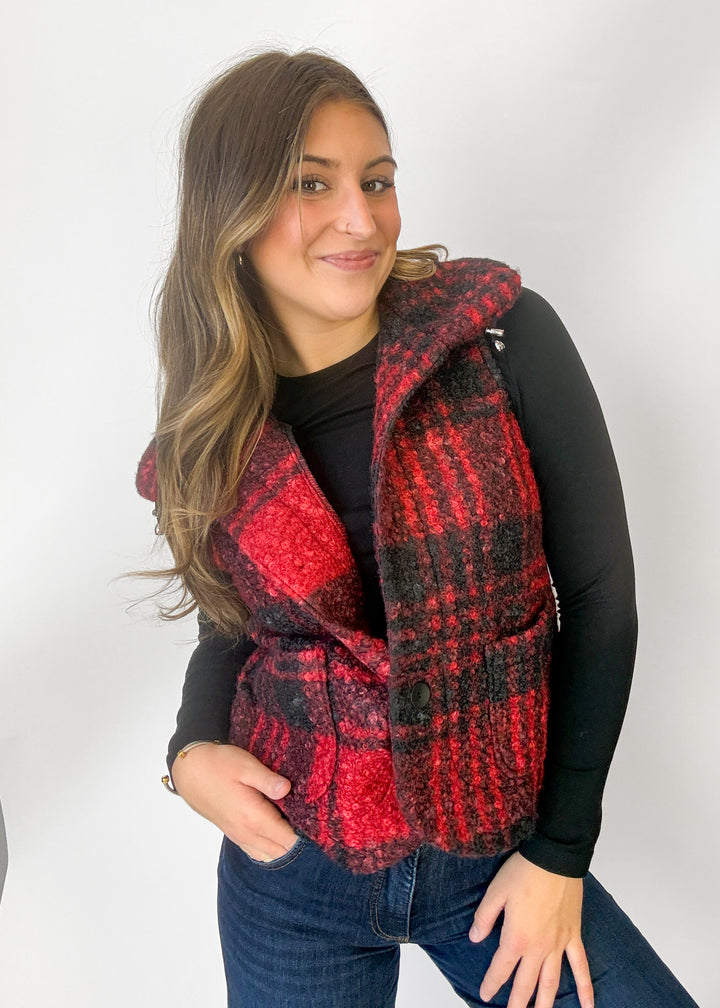 Ruby Plaid Sherpa Vest