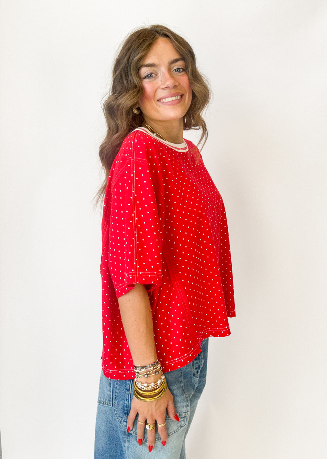 Ella Polka Dot Oversized Top - Red