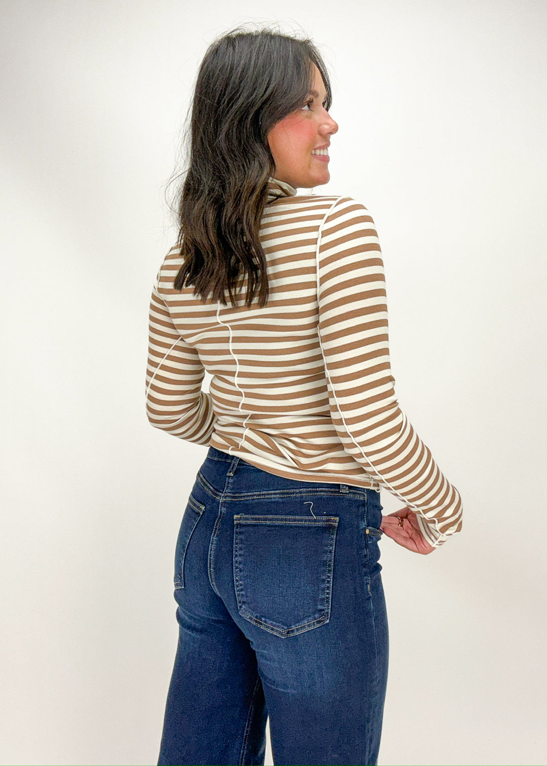 Free People Good Good Stripe Turtleneck - Otter/Tea