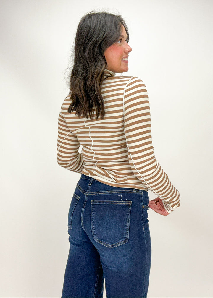 Free People Good Good Stripe Turtleneck - Otter/Tea