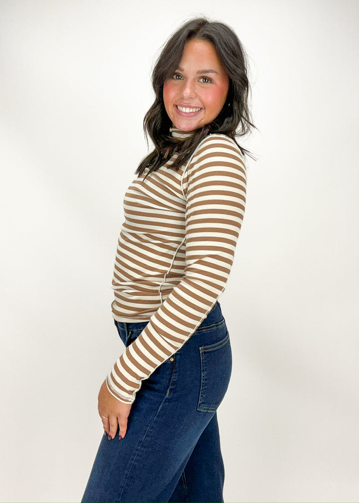 Free People Good Good Stripe Turtleneck - Otter/Tea