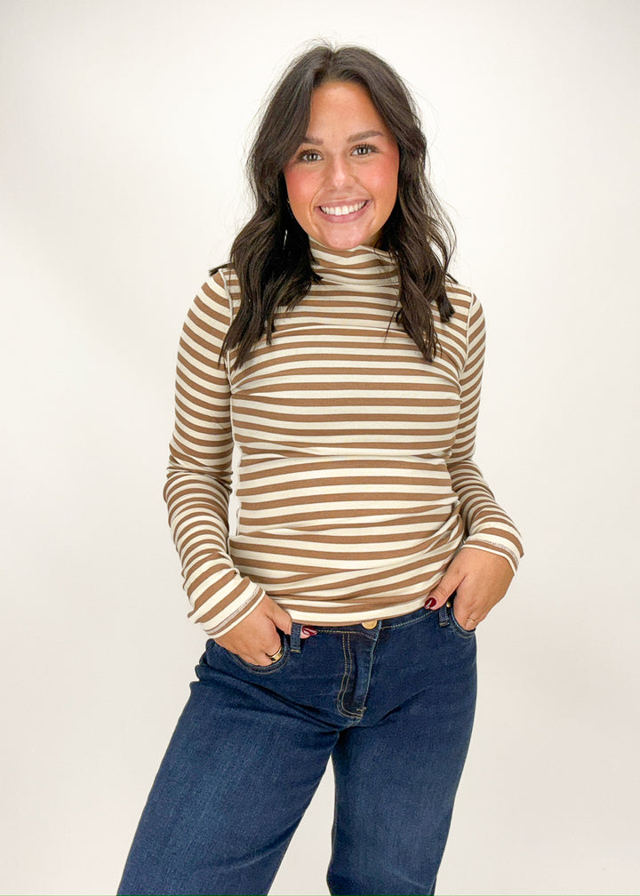 Free People Good Good Stripe Turtleneck - Otter/Tea
