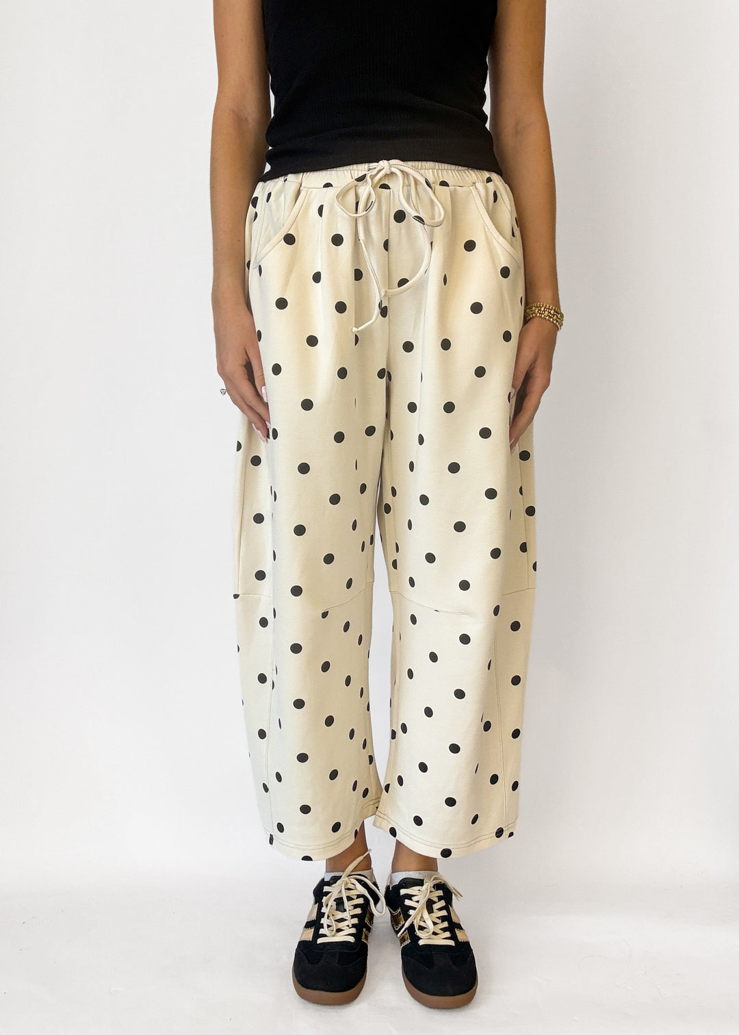 Shea Polka Dot Barrel Pants - Cream/Black