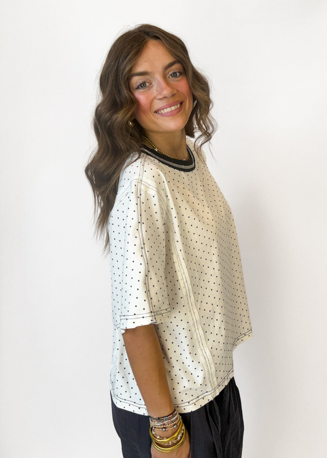 Ella Polka Dot Oversized Top - White