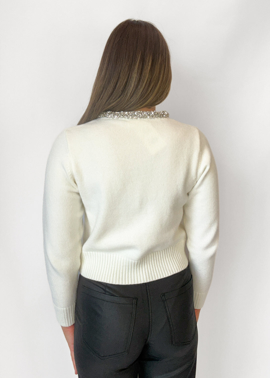Molly Rhinestone Cardigan - White