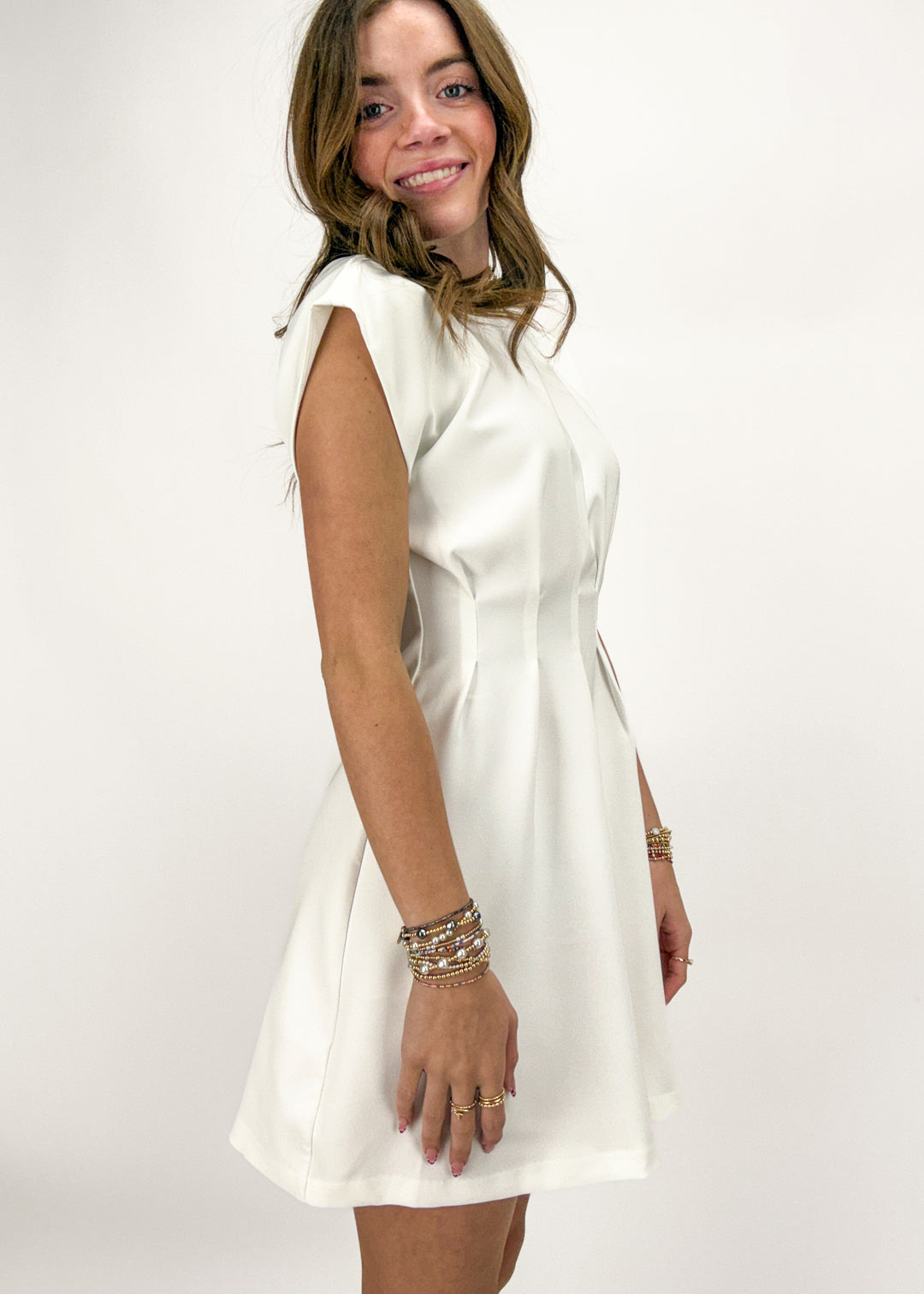Carley Pleated Mini Dress - White