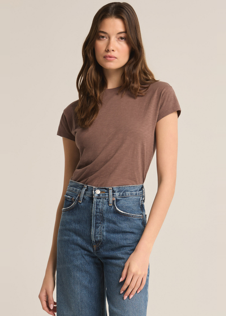 deep taupe brown heather short sleeve tee shirt