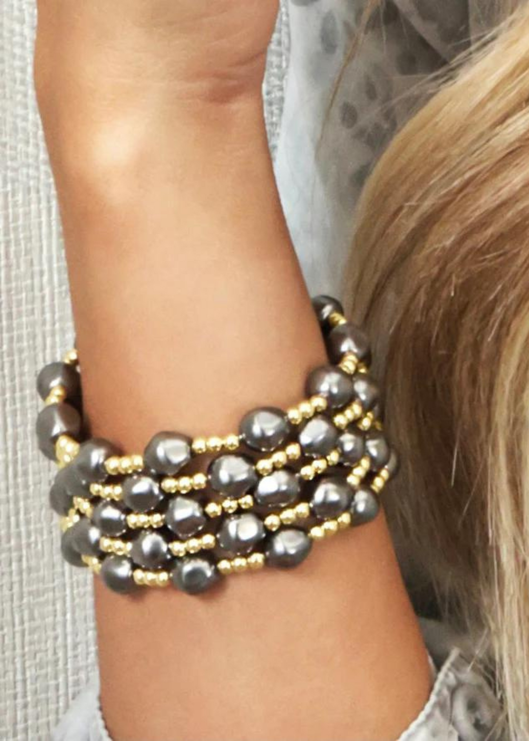 enewton Designs Admire Gold 3mm Bead Bracelet - Pearl/Dark Grey (enewton extends)
